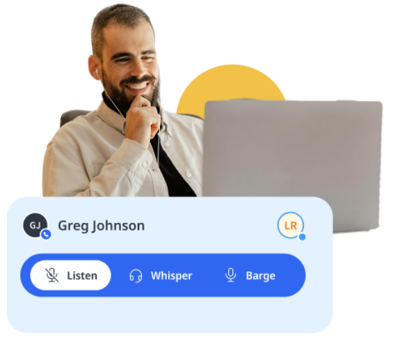 The The Listen, Whisper, and Barge-In feature of SmartReach calling suite enable managers to provide instant guidance during live calls. 
